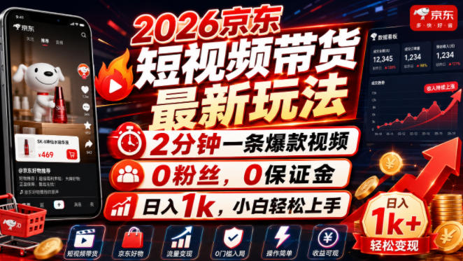 2026京东短视频带货最新玩法，2分钟一条爆款视频，0粉丝，0保证金，日入1k，小白轻松上手【揭秘】-轻资本网