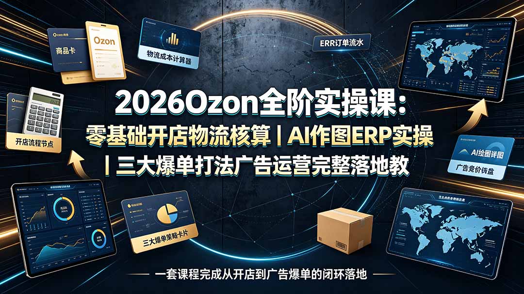2026Ozon全阶实操课：零基础开店物流核算｜AI作图ERP实操｜三大爆单打法广告运营完整落地教程-轻资本网