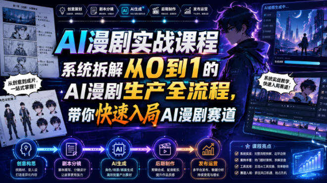 AI漫剧实战课程，系统拆解从0到1的AI漫剧生产全流程，带你快速入局AI漫剧赛道-轻资本网