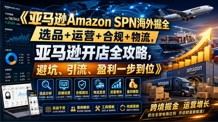 亚马逊Amazon SPN海外掘全，选品+运营+合规+物流，亚马逊开店全攻略，避坑、引流、盈利一步到位-轻资本网