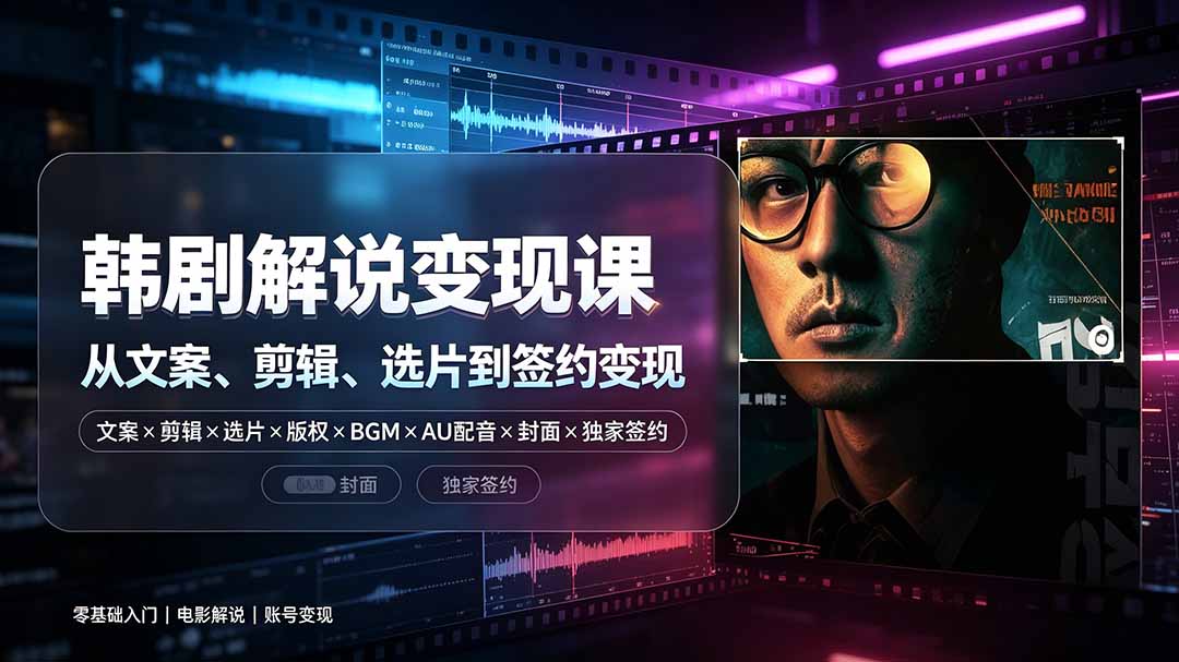 抖音270W粉丝博主亲授韩剧解说课：文案×剪辑×选片×版权×BGM×AU配音×封面×独家签约，零基础到变现-轻资本网