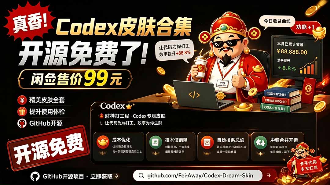 闲鱼售卖99元的Codex皮肤包，GitHub 免费开源了！让你的codex变成精美界面 Codex Dream Skin-轻资本网