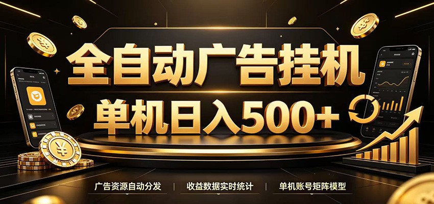 全自动广告挂机，每天24小时不停的去看广告获取收益，单机500＋-轻资本网