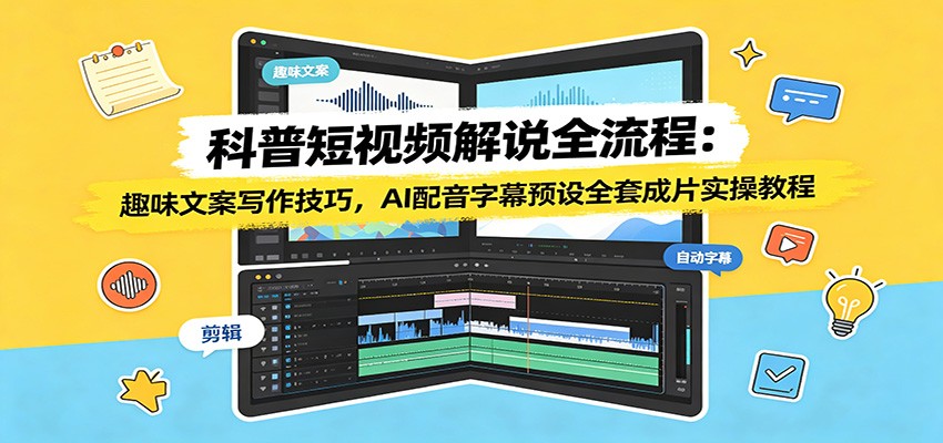 科普短视频解说全流程：趣味文案写作技巧，AI配音字幕预设全套成片实操教程-轻资本网