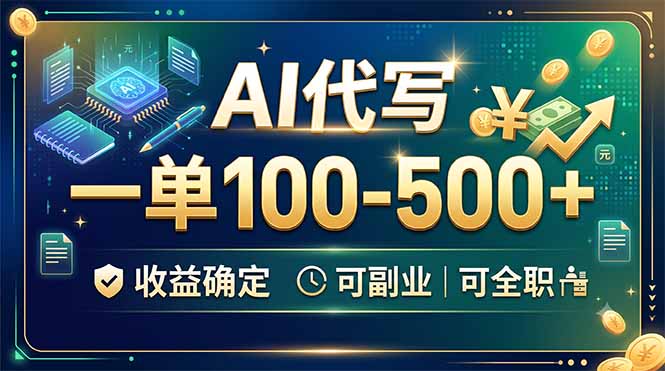 AI代写，一单100-500+，收益确定，可副业可全职-轻资本网