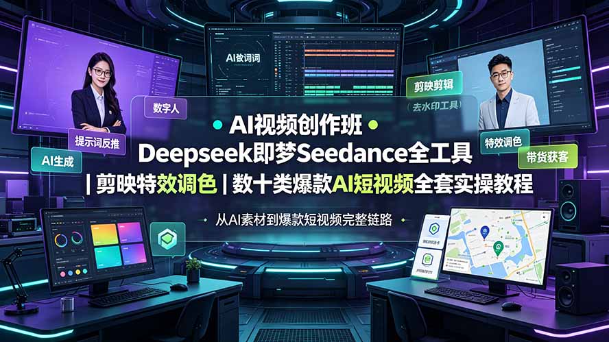 AI视频创作班◆Deepseek即梦Seedance全工具｜剪映特效调色｜数十类爆款AI短视频全套实操教程-轻资本网