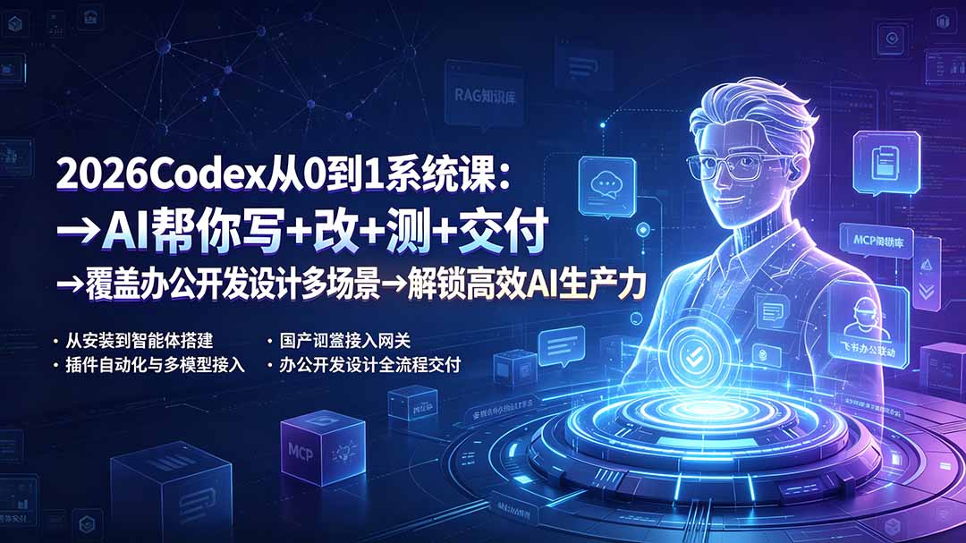 2026Codex从0到1系统课：→AI帮你写+改+测+交付→覆盖办公开发设计多场景→解锁高效AI生产力-轻资本网