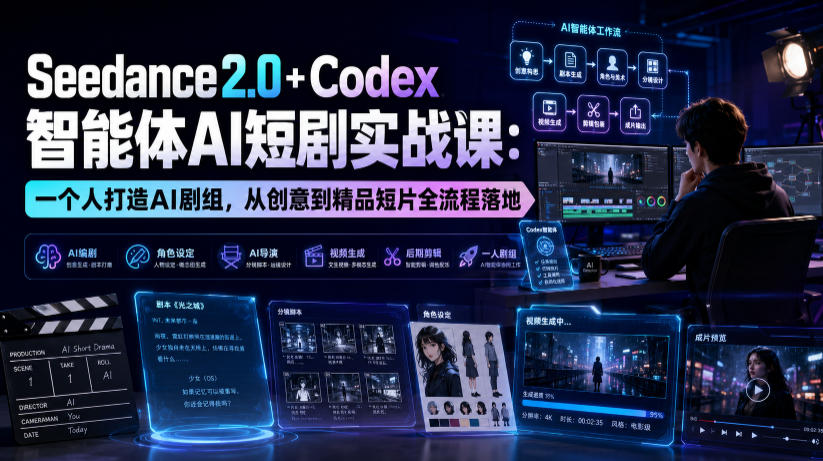 Seedance2.0+Codex智能体AI短剧实战课：一个人打造AI剧组，从创意到精品短片全流程-轻资本网