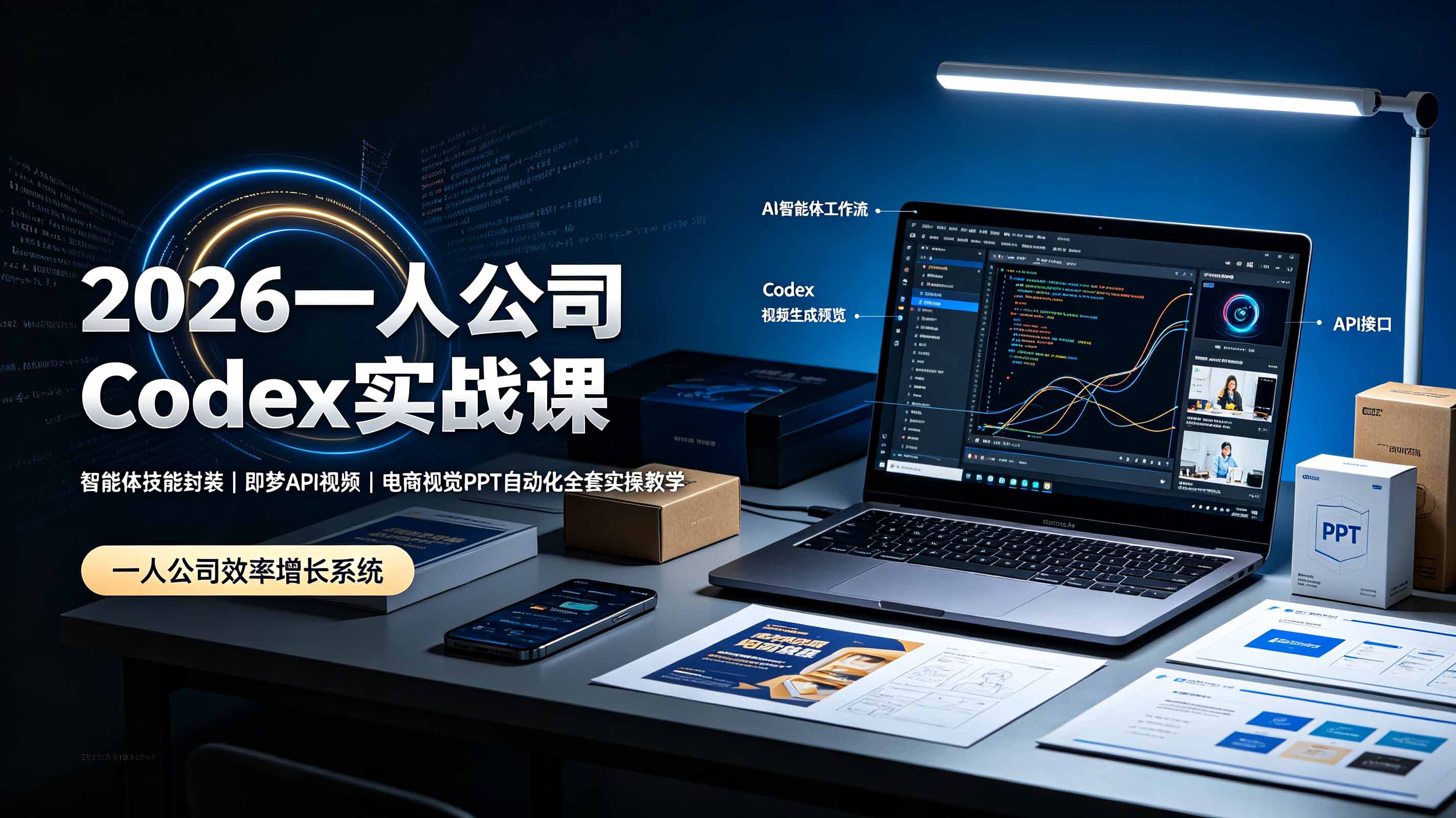 2026一人公司Codex实战课◆智能体技能封装｜即梦API视频｜电商视觉PPT自动化全套实操教学-轻资本网