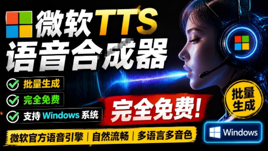 微软TTS免费语音配音生成器，完全免费，支持多语音、多音色选择，Windows系统专用TTS语音合成器-轻资本网