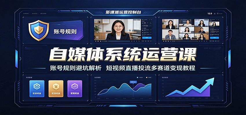 自媒体系统运营课：账号规则避坑解析，短视频直播投流多赛道变现教程-轻资本网