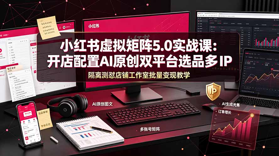 小红书虚拟矩阵5.0实战课：开店配置｜AI原创｜双平台选品｜多IP隔离｜测怼店铺工作室批量变现实操教学-轻资本网