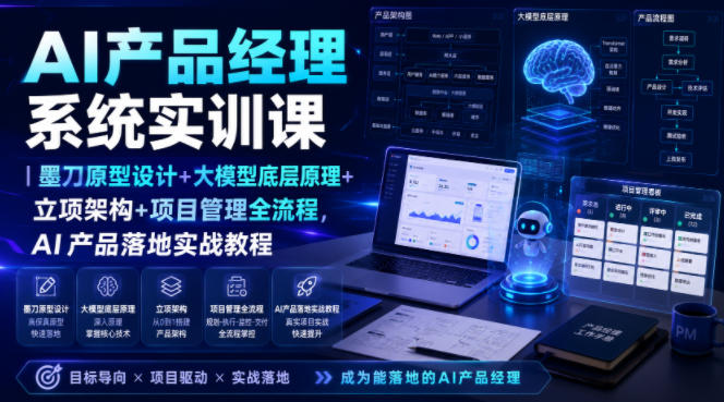 AI产品经理系统实训课｜墨刀原型设计+大模型底层原理+立项架构+项目管理全流程，AI产品落地实战教程-轻资本网