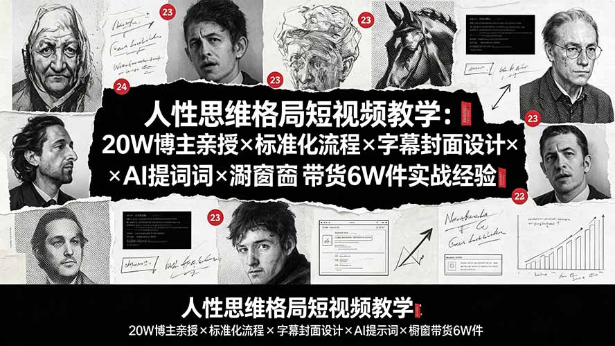 人性思维格局短视频教学：20W博主亲授×标准化流程×字幕封面设计×AI提示词×橱窗带货6W件实战经验-轻资本网