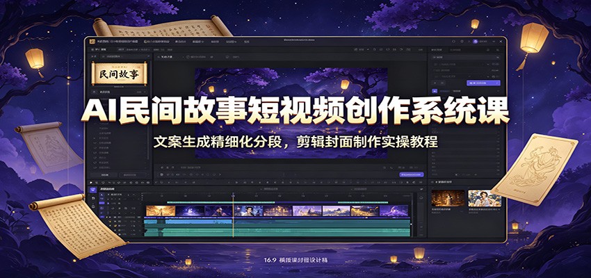 AI民间故事短视频创作系统课：文案生成精细化分段，剪辑封面制作实操教程-轻资本网