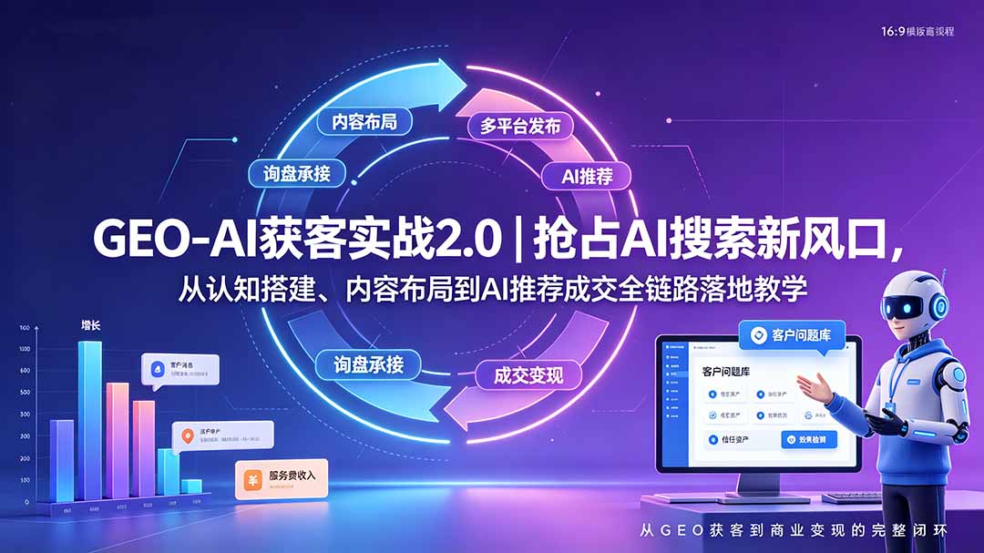 GEO-AI获客实战｜抢占AI搜索新风口，从认知搭建、内容布局到AI推荐成交全链路落地教学-轻资本网