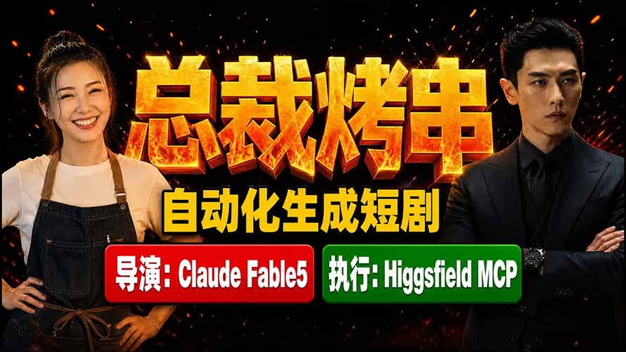 《总裁烤串》真人短剧全自动诞生！Claude Fable5 当导演，Higgsfield MCP 执行！-轻资本网
