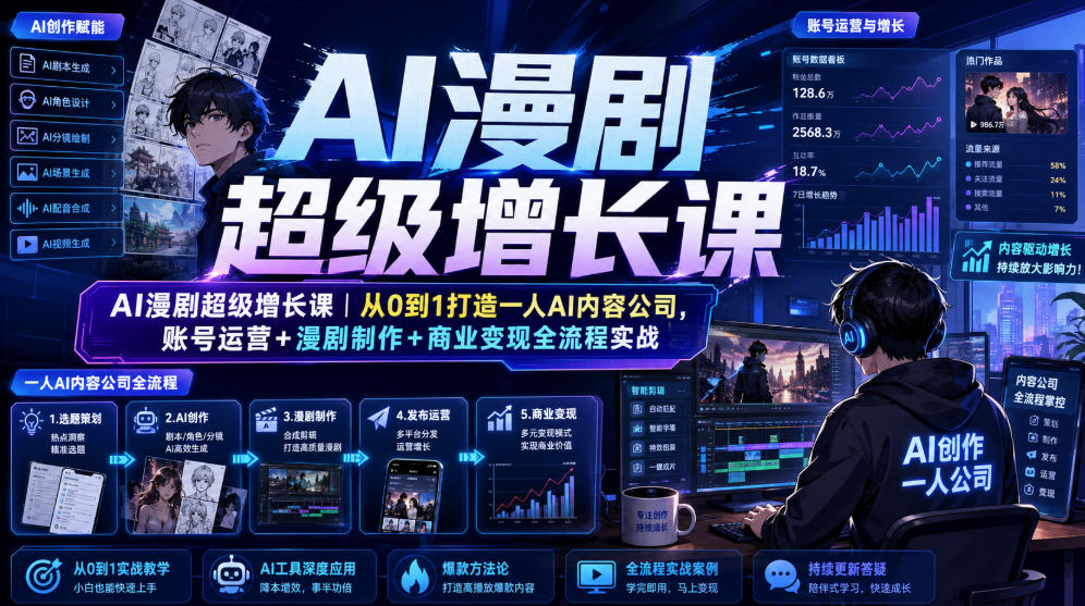 AI漫剧超级增长课｜从0到1打造一人AI内容公司，账号运营+漫剧制作+商业变现全流程实战-轻资本网