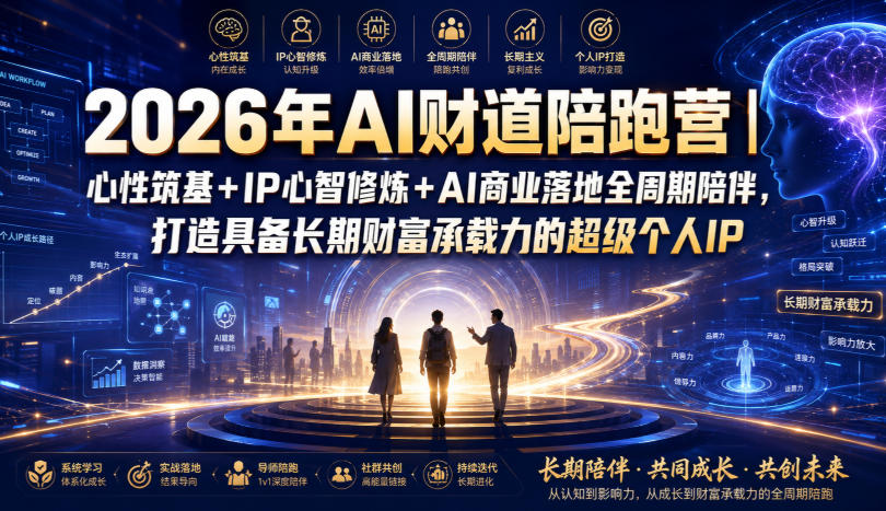 2026年AI财道陪跑营｜心性筑基+IP心智修炼+AI商业落地全周期陪伴，打造具备长期财富承载力的超级个人IP-轻资本网