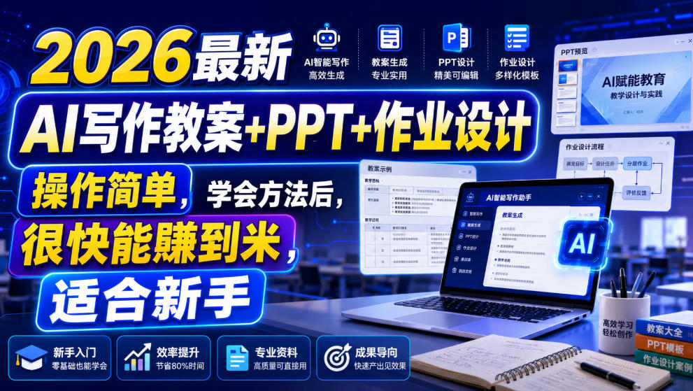 2026最新AI写作教案+PPT+作业设计，操作简单，学会方法后，很快能賺到米，适合新手-轻资本网