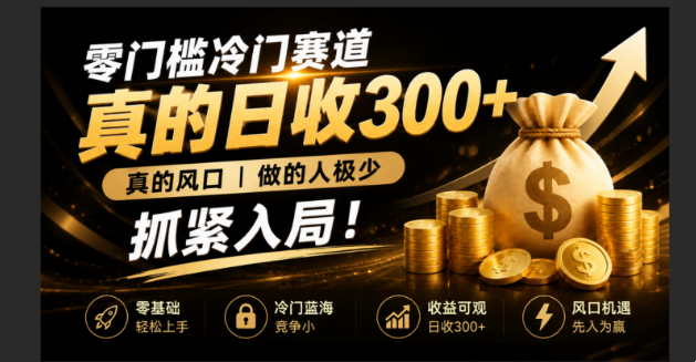 零成本冷门赛道，真的日300+真风口，做得人极少！赶紧入局，超级简单！-轻资本网