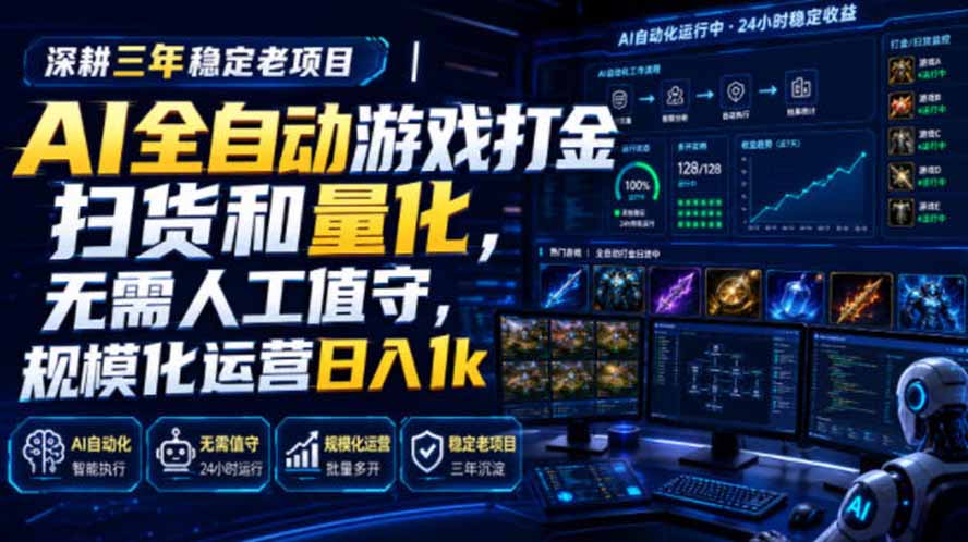 AI全自动游戏打金扫货和量化，规模化运营日入1k，深耕三年稳定老项目！-轻资本网