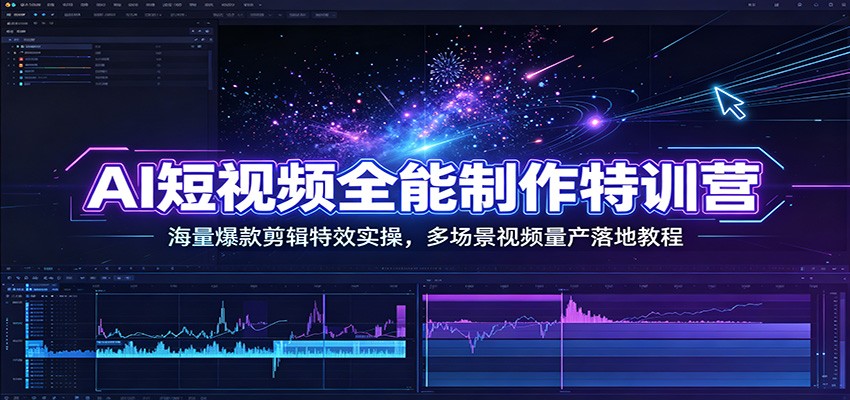 AI短视频全能制作特训营：海量爆款剪辑特效实操，多场景视频量产落地教程-轻资本网