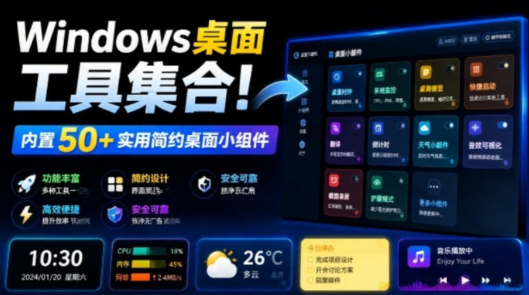 Windows桌面工具集合！内置50+实用简约桌面小组件，含截图、录屏、翻译、天气等，多秘工具箱-轻资本网