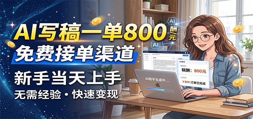 AI写稿一单800，免费接单渠道，一单一结几十到上千，新手当天上手-轻资本网