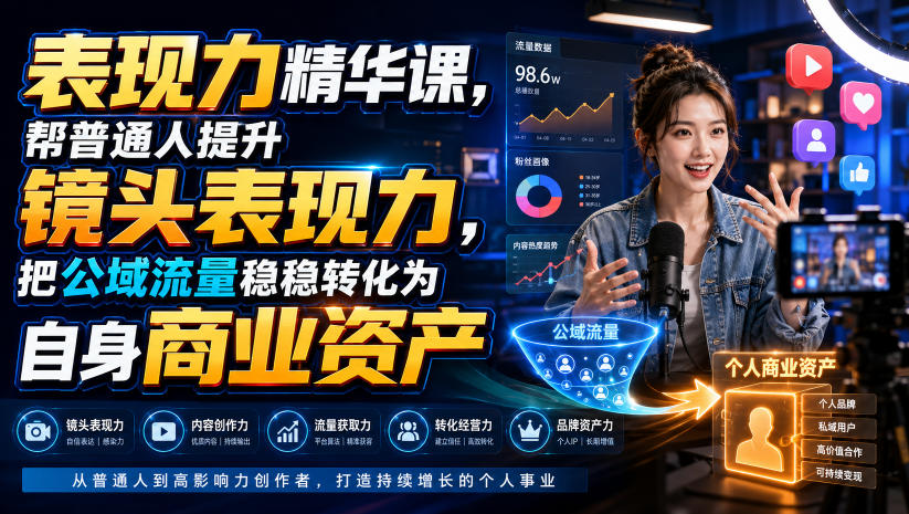 表现力精华课，帮普通人提升镜头表现力，把公域流量稳稳转化为自身商业资产-轻资本网