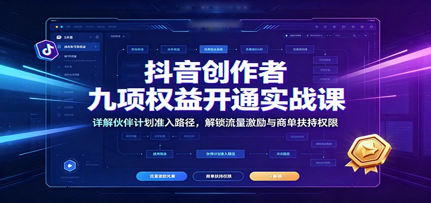 抖音创作者九项权益开通实战课：详解伙伴计划准入路径，解锁流量激励与商单扶持权限-轻资本网
