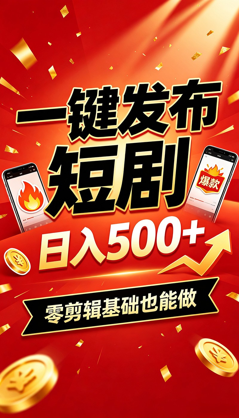 快手短剧一键发布，不用剪辑操作简单，副业日入500+。空闲时间轻松赚收益-轻资本网