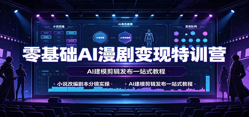 零基础AI漫剧变现特训营：小说改编剧本分镜实操，AI建模剪辑发布一站式教程-轻资本网