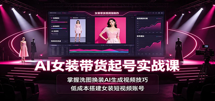 AI女装带货起号实战课：掌握洗图换装AI生成视频技巧，低成本搭建女装短视频账号-轻资本网