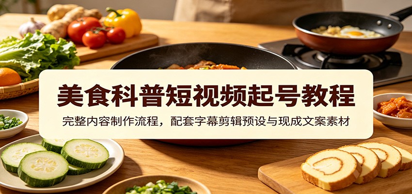 美食科普短视频起号教程：完整内容制作流程，配套字幕剪辑预设与现成文案素材-轻资本网