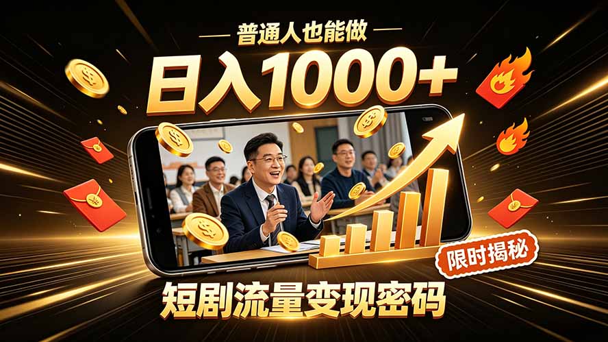 一部手机做短剧分发，不用真人出镜、不用拍摄剧本，快手流量变现日赚千元-轻资本网