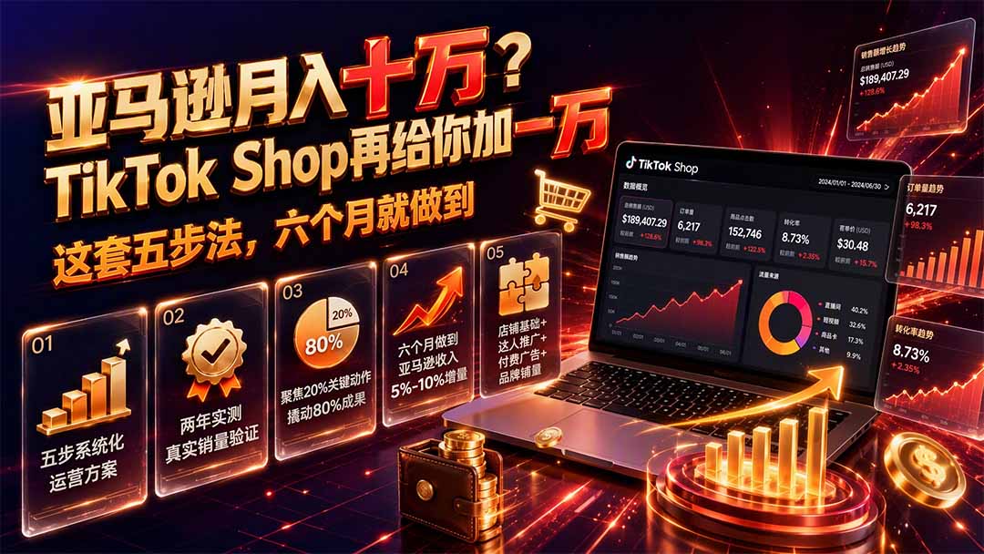 亚马逊月入十万？TikTok Shop再给你加一万——这套五步法，六个月就做到【原创双语字幕】-轻资本网