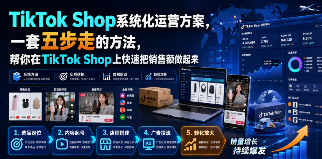 TikTok Shop系统化运营方案，一套五步走的方法，帮你在TikTok Shop上快速把销售额做起来【原创双语字幕】-轻资本网