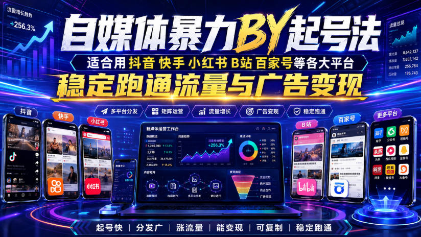 自媒体暴力搬运起号法，适合用抖音快手小红书B站百家号等各大平台，稳定跑通流量与广告变现-轻资本网