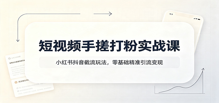 短视频手搓打粉实战课：小红书抖音截流玩法，零基础精准引流变现-轻资本网