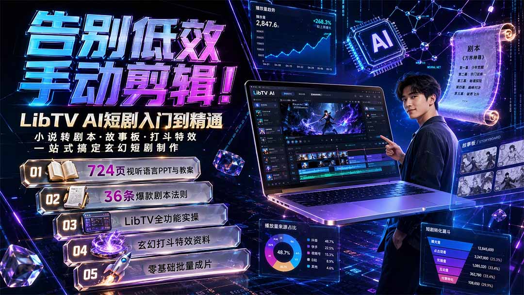 告别低效手动剪辑！LibTV AI短剧入门到精通，小说转剧本方法，故事板打斗特效一站式搞定玄幻短剧制作-轻资本网
