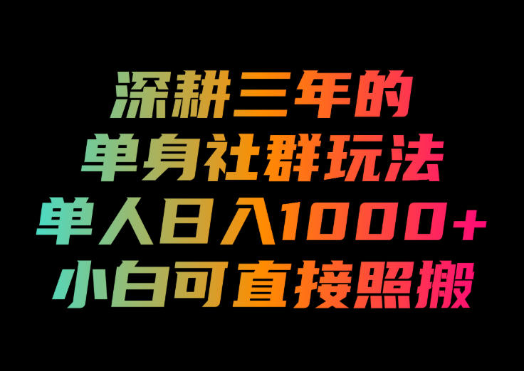 深耕三年的单身社群玩法，单人日入1000+，小白可直接照搬！【揭秘】-轻资本网