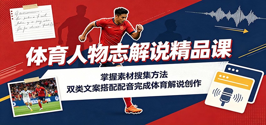 体育人物志解说精品课：掌握素材搜集方法，双类文案搭配配音完成体育解说创作-轻资本网