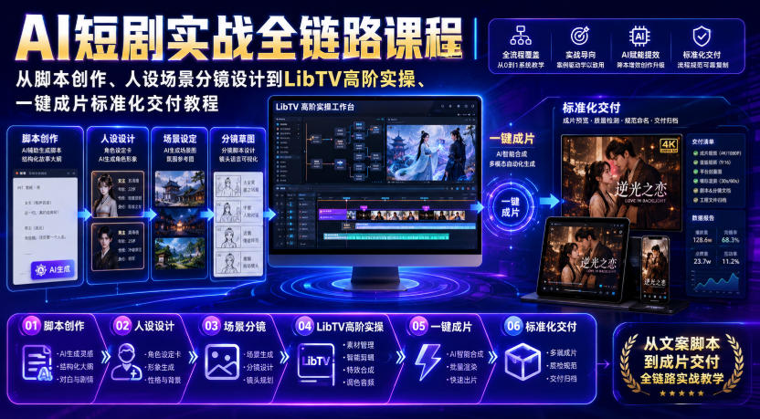 AI短剧实战全链路课程｜从脚本创作、人设场景分镜设计到LibTV高阶实操、一键成片标准化交付教程-轻资本网