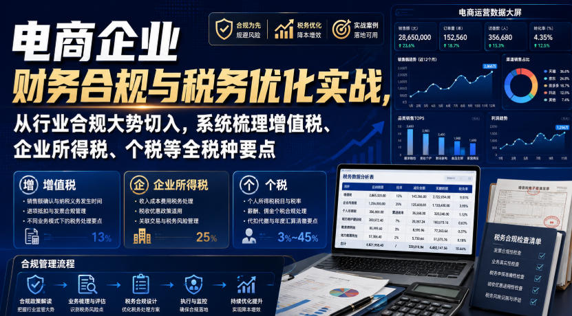 电商企业财务合规与税务优化实战，从行业合规大势切入，系统梳理增值税、企业所得税、个税等全税种要点-轻资本网