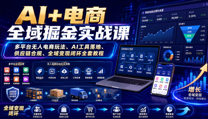 AI+电商全域掘金实战课｜多平台无人电商玩法、AI工具落地、供应链合规、全域变现闭环全套教程-轻资本网