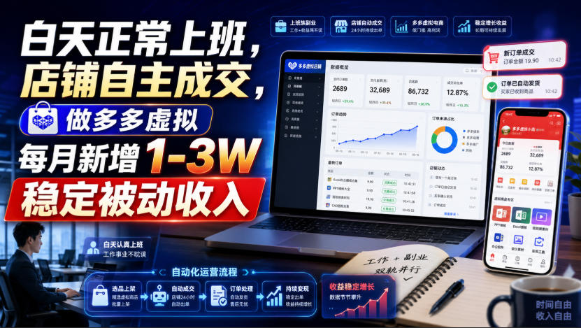 白天正常上班，店铺自主成交，做多多虚拟每月新增1-3W稳定被动收入【揭秘】-轻资本网