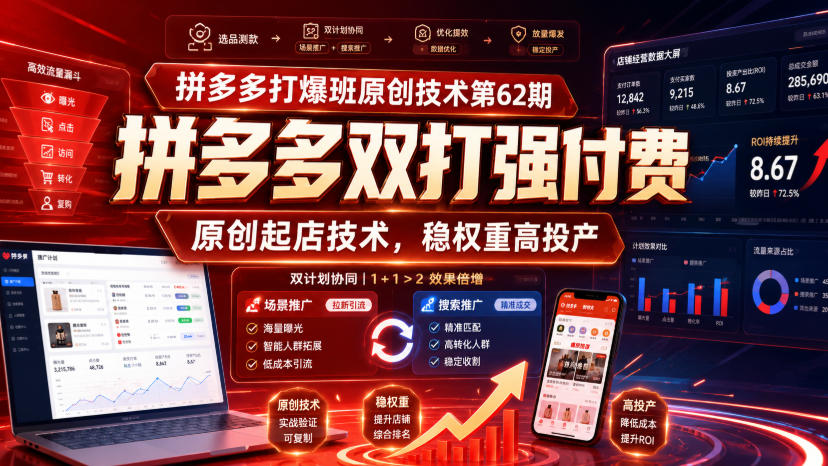 拼多多打爆班原创技术第62期，拼多多双打强付费，原创起店技术，稳权重高投产-轻资本网