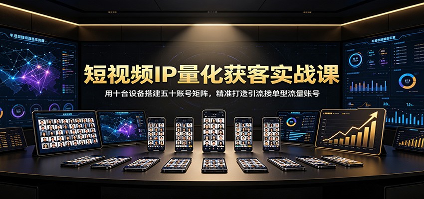 短视频IP量化获客实战课：用十台设备搭建五十账号矩阵，精准打造引流接单型流量账号-轻资本网