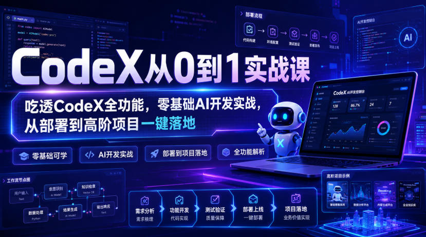 CodeX从0到1实战课,吃透CodeX全功能,零基础AI开发实战,从部署到高阶项目一键落地